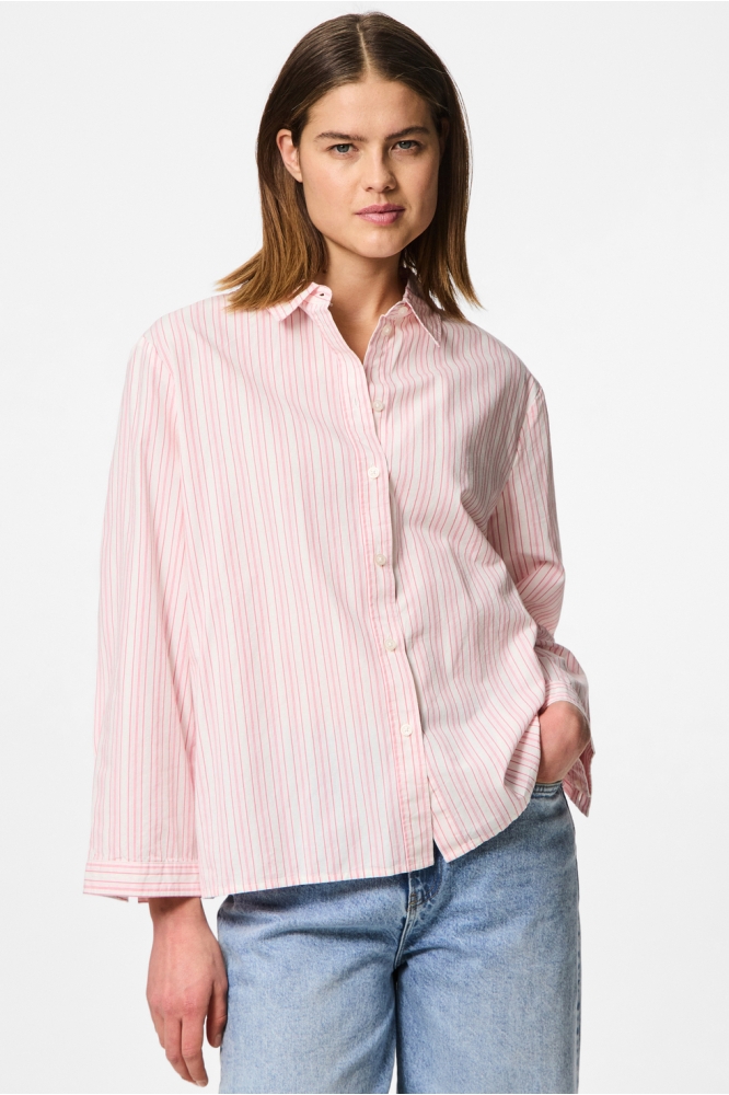 PCSULLE LS SHIRT WVN 17156227 CLOUD DANCER/PINK LEMONADE